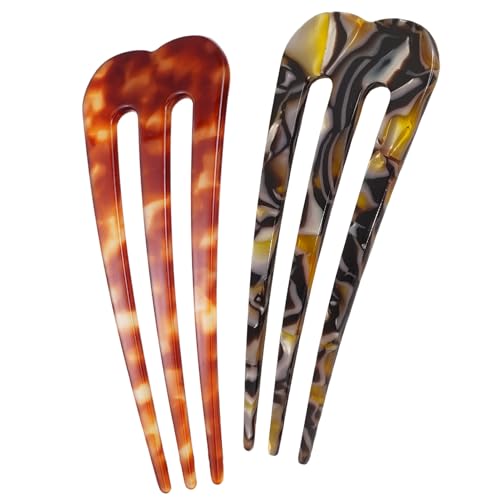 HYFEEL 3-Prong Hair Pins for Thick Hair - Tortoise & Brown