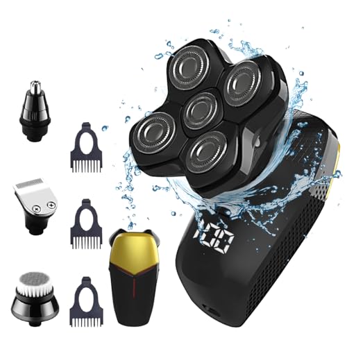Revolutionary Upgrade Bald Men's 4-in-1 Electric Head Shavers Cordless Comfortable IPX7 Waterproof m Wet/Dry Use Equipped with Clippers, Trimmers & Cleansing Rechargeable for Smooth Shave