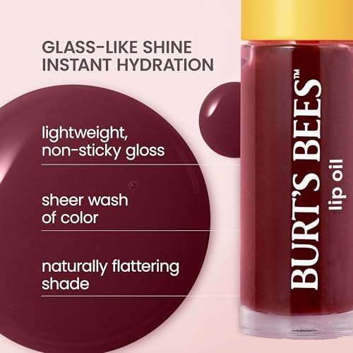 Burt's Bees Plum Twilight Lip Oil – Instant Hydration, High Shine, Non-Sticky (0.15 oz)