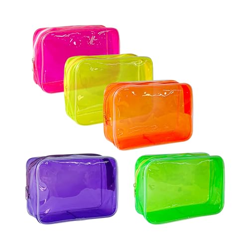 TotePrint 5 PCS Portable Waterproof Solid Makeup Bag Set for Travel, Clear Makeup Bag with Zipper for Purse Brush Bag Pen Pouch (Vivid Group)