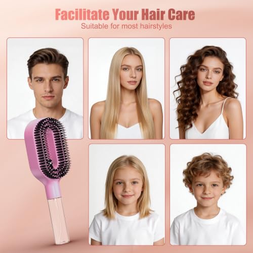 Pink 2-in-1 Portable Misting Hair Brush for All Hair Types - Anti-Frizz Detangler