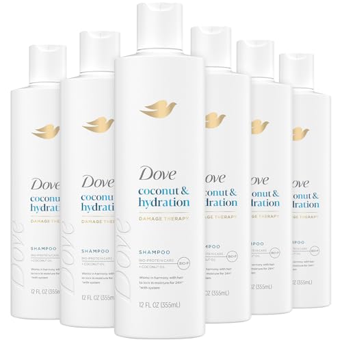 Dove Damage Therapy Shampoo 6-Pack, Coconut & Hydration, 24H Hydration for Revitalizing Dry, Damaged Hair, 12 Oz Ea