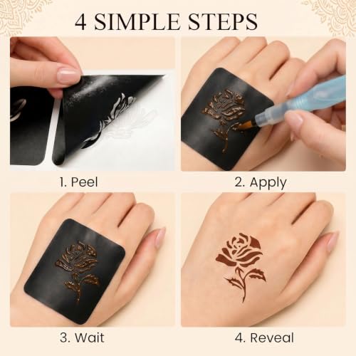 Koogel 524 Henna Tattoo Stencil Kit - Reusable Body Art Templates