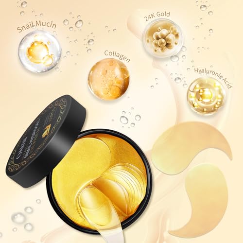 OAKSII Snail Hydrogel Eye Patch, 24K Gold Gel Serum Mask for Dark Circles, Fine Lines, Puffy Eyes, Under Eye Bags, Moisturizing