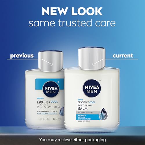 NIVEA MEN Sensitive Cool Post Shave Balm, Enriched with Chamomile and Seaweed Extracts, Alcohol Free After Shave Balm for Men, 3.3 Fl Oz Bottle, Pack of 3