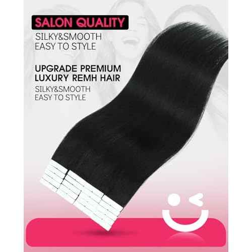 Youngsmile Injection Tape in Hair Extensions Real Human Hair, #1 Jet Black 18 Inch Invisible Edge Tape in Injected Hair Extensions, 20pcs 40g, Straight Remy Virgin Human Hair Tape ins (#1,18'')