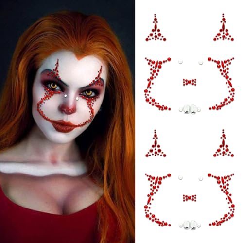 Halloween Face Gems Stickers - 2Pc Rhinestone Tattoos
