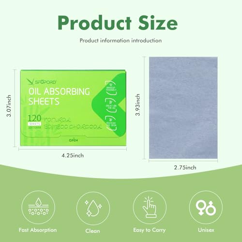 Bamboo Charcoal Oil Blotting Sheets - 480 Sheets (4 Pack)