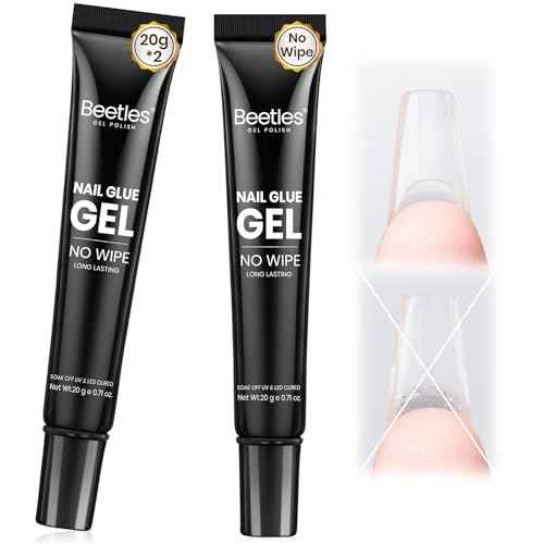 Beetles 2Pcs 20g Nail Glue Gel, No Wipe, Hands-Free Tipex Solid Nail Glue Gel, Super Strong for Acrylic Nails Extension Fake Nails, 3D Nail Art, Great for Home & Salon Use, U V Light Required