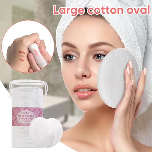 ICOTLE 2 Pack Large Oval Cotton Pads - 3-Layer Dual Texture, Lint-Free Makeup & Skincare Remover