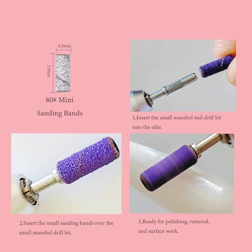 100pcs Zebra Nail Sanding Bands & Mandrel Bit - 80 Grit Coarse
