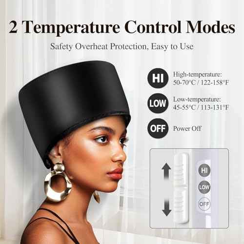 Heated Electric Thermal Steamer Cap for Natural Black Afro Hair - Hot Spa Treatment Hat with Temperature Control for Deep Conditioning at Home - Black