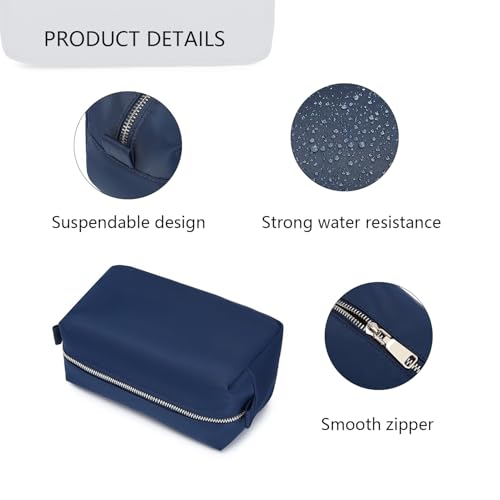 Travel Makeup Bag Organizer with Stand Up Design Navy Blue