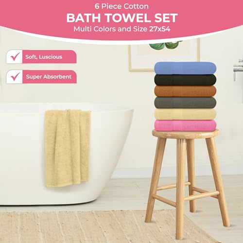 QUBA LINEN 100% Cotton Bath Towels 6-Pack 27x54"