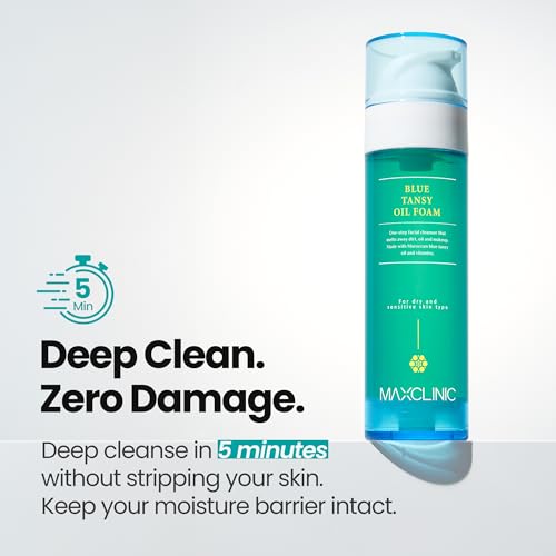 MAXCLINIC Blue Tansy Oil-to-Foam Face Cleanser - K-Beauty Makeup & Oil Remover