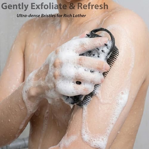 MtBoi 2-Pack Silicone Body Scrubber Grey & Black - Exfoliating Shower & Hair Scalp Massager for Sensitive Skin