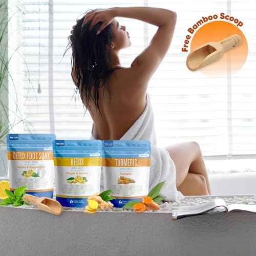 Detox Bath Bundle (3 Pack with Scoop Total 6 Lbs) Detoxifying Soaks with Detox Foot Soak and Turmeric Bath Soak Made with Epsom Salt and Pure Essential Oils Plus Vitamin C Three 2 Lbs Pouches