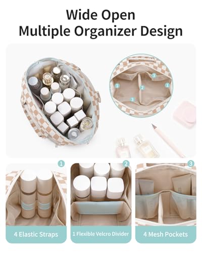 Narwey Large Travel Toiletry Bag for Women, Checkered Makeup Organizer