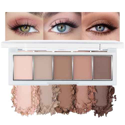 Warm Neutral Rose Brown Eyeshadow Palette ? 5 Matte Shades, Soft Pink to Chocolate, Velvety Finish, Natural Everyday to Romantic Eye Looks, Blendable & Travel-Friendly Makeup for Brown Eyes 02#