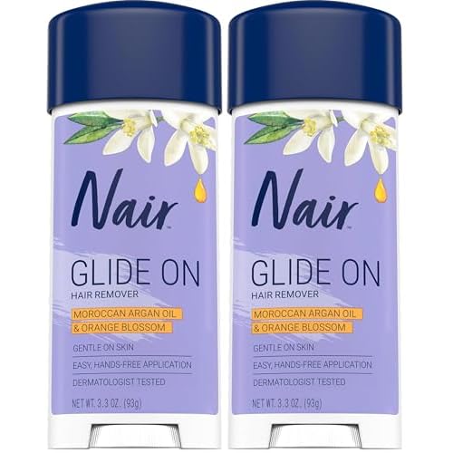 Nair Glide On Hair Removal Cream, Arm, Leg, and Bikini Hair Remover, Depilatory Cream, 3.3 Oz Stick (Pack of 2)