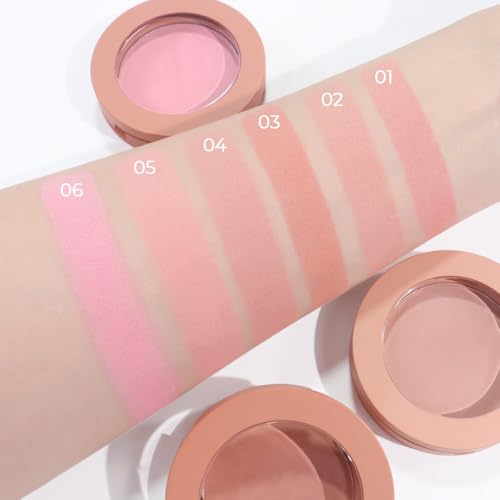 Single Warm Peach Orange Matte Powder Blush Palette Face Makeup - Buildable High-Impact Cream Blush, Youthful Cheeks Makeup, Lightweight Long-Lasting, Cruelty-Free for Women 03#