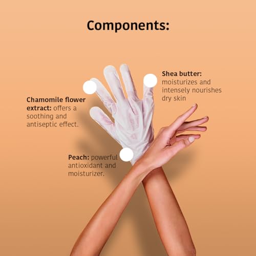 IROHA NATURE Repairing Hand Mask Gloves | 15 Pairs | Peach & Shea Butter | Hydration & Repair for Damaged & Cracked Hands | Vegan & 93% Natural Ingredients