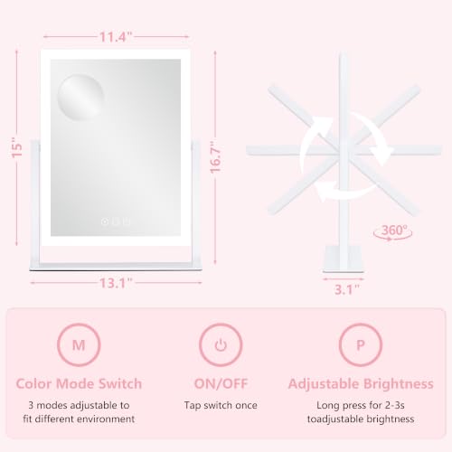 Lighted Vanity Mirror 16.7" w/ 180 LEDs & 10X Magnifier