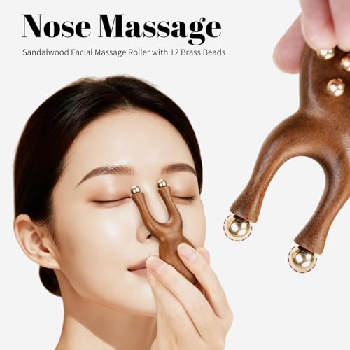 Sandalwood Y-Shaped Facial Roller with 12 Brass Beads