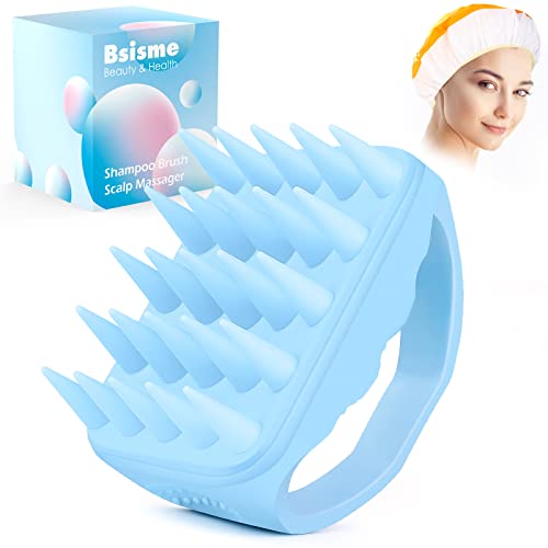 Bsisme Hair Scalp Massager Shampoo Brush, Scalp Scrubber with Soft Silicone Bristles for Dandruff Removal and Hair Growth, Shower Head Massager for Wet Dry Men Women Kids Pets Hair, Blue