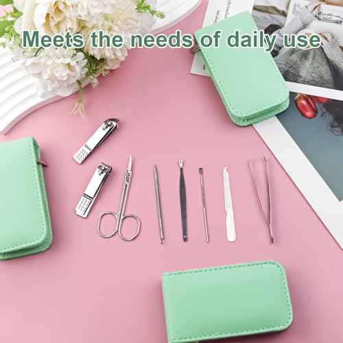 Manicure Set Bulk, Nail Clippers Kit Stainless Steel Fingernail Clippers Set, Sturdy Nail Tip Cutter Trimmers Professional Grooming Toenail Clippers Personal Pedicure Kits 8 in 1 (Green 12 Pack)