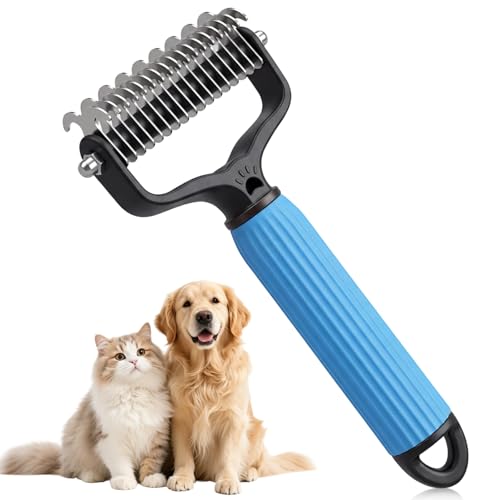 Double Sided Pet Dematting Comb & Undercoat Rake for Dogs & Cats