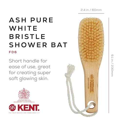 KENT FD6 9" Beechwood Wood Short Handle Shower Bath Body Brush. for Skin Exfoliate & Massage. 100% White Boar Bristles. Best Body, Foot and Leg Scrubber Brushing for Wet and Dry Body. Made in England