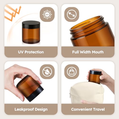 4 oz Amber Glass Jars with Lids, 4 Pack Airtight Cosmetic Containers
