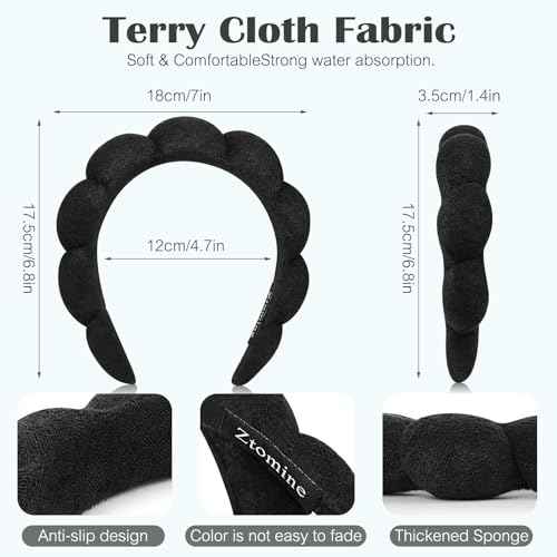 Spa Headbands for Washing Face or Facial, Set of 2 Skincare, Terry Cloth Headband Combo Pack - Puffy Makeup Headbands for Face Washing, Mask, Skin Treatment
