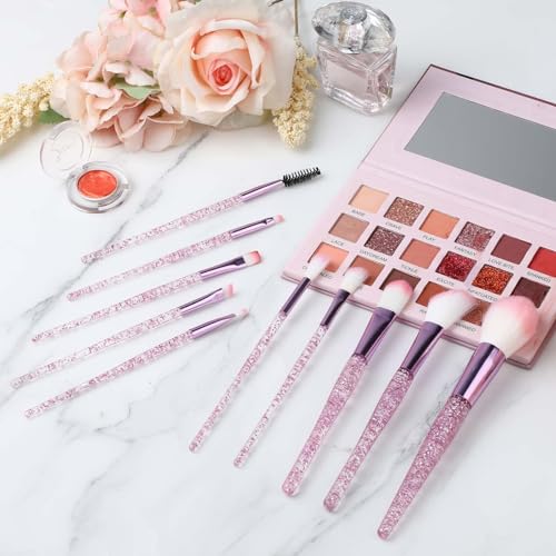 10-Piece Glitter Makeup Brush Set with Crystal Handles