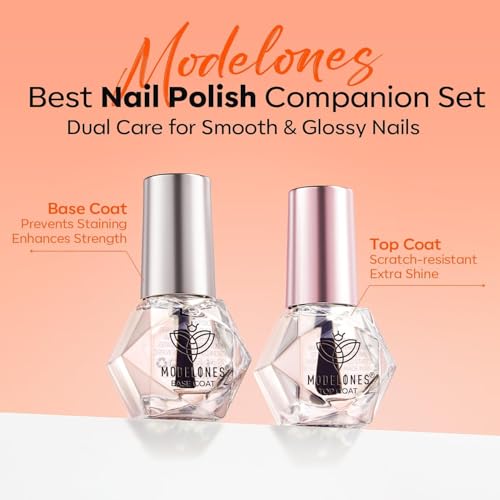 Modelones Clear Base and Top Coat Nail Polish Set - Quick Dry, High Gloss