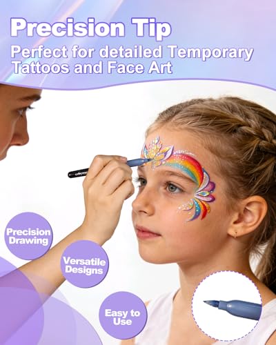Metallic Temporary Tattoo Pen Kit with 70 Stencils, 10 Colors