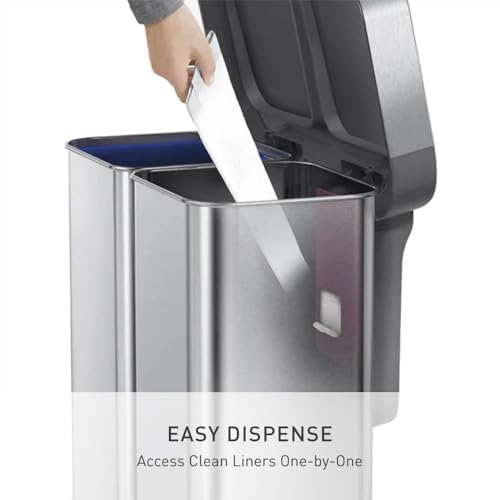 simplehuman Brushed Stainless Steel Step Recycler 58L Dual Compartment Trash Can with Steel Lid