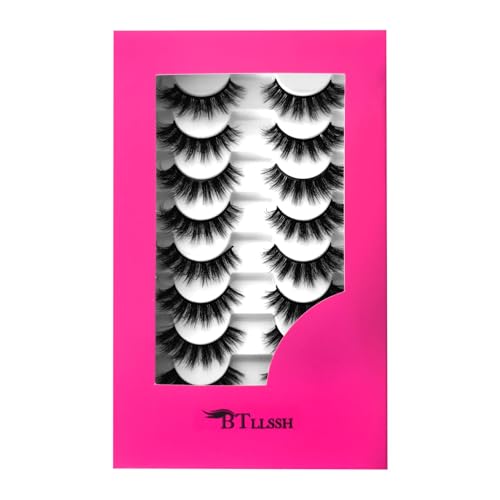 8Pair 3D5D 0.55INCH Fluffy Natural Look Faux Mink Lashes Thick False Eyelashes Volume Cat Eye Lashes Extension with Dark Pink Box