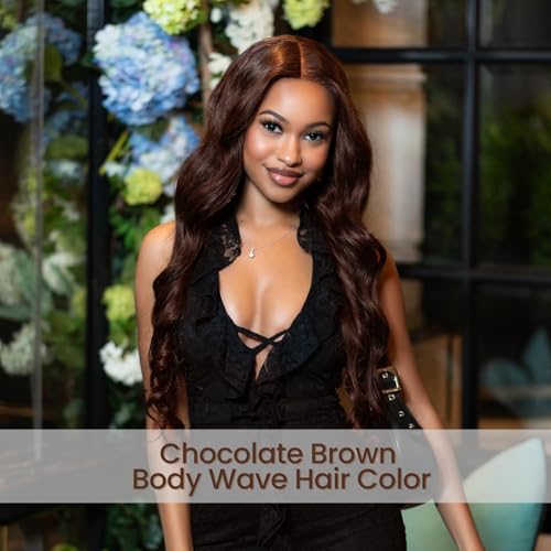 ALHER Color #4 Chocolate Brown Body Wave 4x4 Closure 12A Wavy Free Part Melt 4x4 Lace Closure 100% Virgin Remy Human Hair Brown Color Pre Plucked With Baby Hair Closure 16 Inch