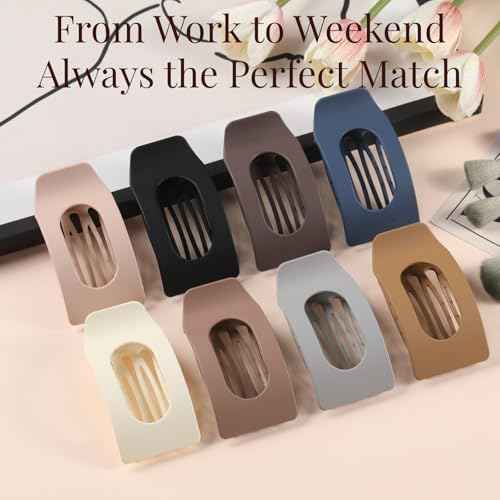 8 Pack Flat Hair Clips for Women ? Large Matte Rectangle No-Slip Claw Clips, Strong Hold Square Hair Accessories for Thick & Thin Hair, Lay Flat Design for Work & Daily Styling