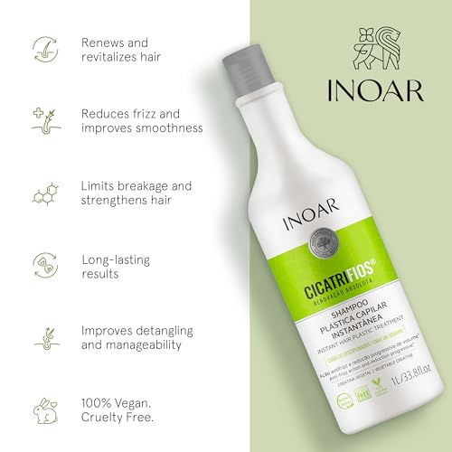 Inoar Cicatrifios Shampoo with RejuComplex3 & Deep Repair Formula for Damaged Hair, Frizz Control & Renewed Softness, 33.8 Fl Oz