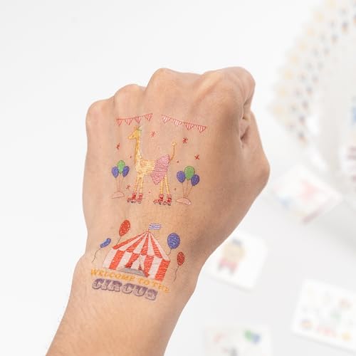 Cheerland Circus Tattoos for Carnival Temporary Tattoo with Circus Animals Party Favors for Carnival Themed Parties Circus Birthday Decorations and Gift Bags Pack of 108