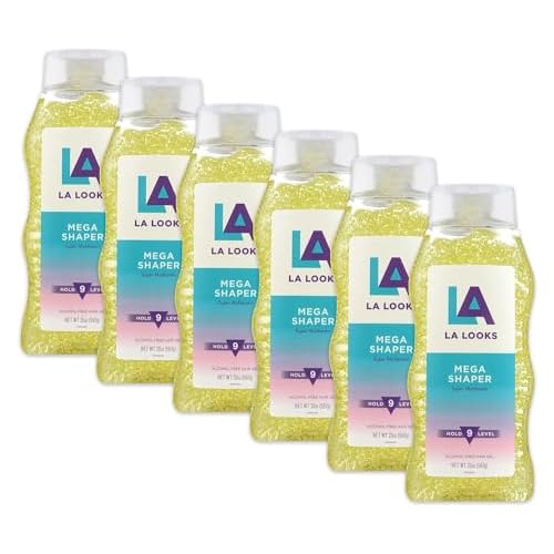 LA Looks Mega Shaper Hair Gel, All-Day Flexible Hold, Healthy Shine, Humidity Resistant, Alcohol-Free, Strong Styling Gel for All Hair Types, Level 9 Hold, 20 oz (Pack of 6)