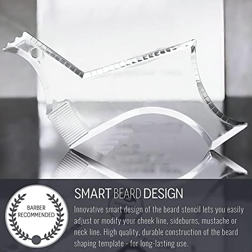 Men's Beard Shaping Tool With Inbuilt Comb Transparent Template Styling Comb Templates for Goatee Mustache Sideburns, Jaw Cheek/Neck Line, Symmetric/Curve/Step Cut (Clear-2pcs)