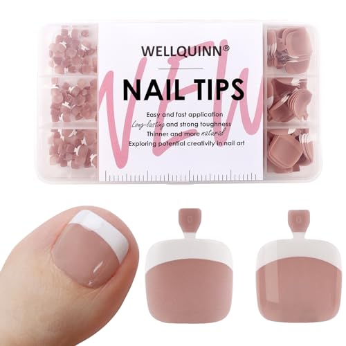 Wellquinn Brown French Toe Nail Tips, Clear Acrylic False Nail Tips Fake Nails Soft Gel Nail Tips 15 Sizes for Toe Nails Extension 300pcs Brown