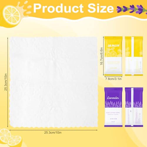Moist Cotton Towels, 10"x10" Disposable Refreshment Pre Moistened Towels Individually Wrapped Face & Body Wet Moist Terry Cotton Towelettes for Travel Hotel Sport Camping Spa (Lavender Lemon 100Pcs)