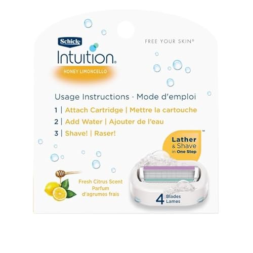 Schick Intuition - Lather & Shave In One Stop - Honey Limoncello, Fresh Citrus Scent - Women's Razor Blade Refills - 3 Ct Pack of 4 = 12 Cartridges, Vary