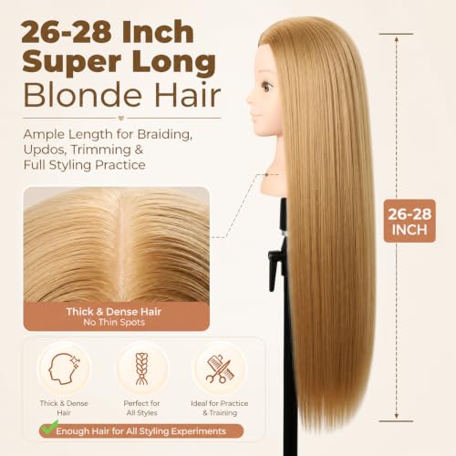 Headdoll 26"-28" Mannequin Head Styling for Hair and Free Table Stand