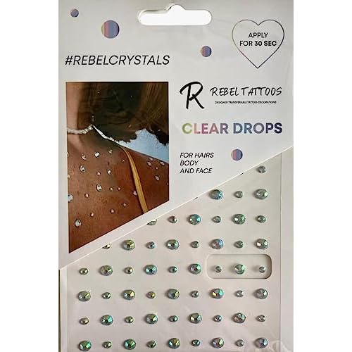 Crystal Rhinestones Face Gems Jewels Stick on for Women Clear Drops and Stars Self-Adhesive Long Lasting Reusable Gems Stickers for Hairs Eye Body Easter Egg Decor (Clear Drops)